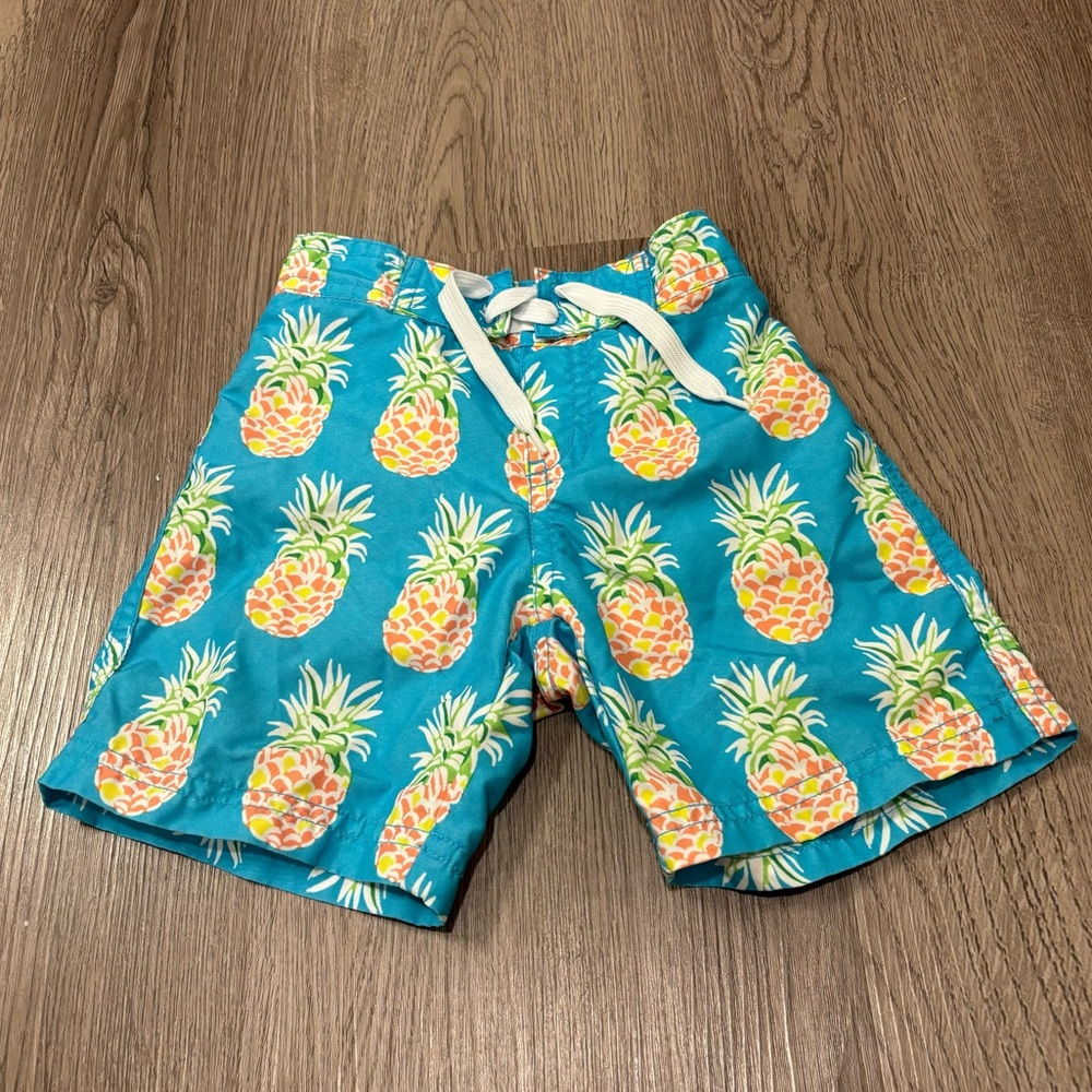 Janie‎ And Jack Swim Trunks Blue/Pink Pineapple Mesh Lined Baby 18-24 Months